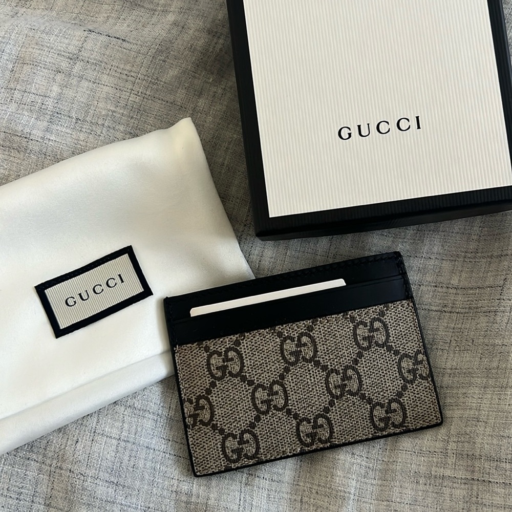 🆕💯% Auth Gucci GG Supreme Canvas Card Case Unisex NWT Black